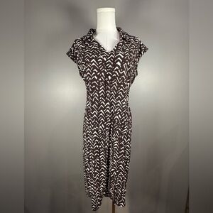 Chaps Collared Brown & White Midi Dress